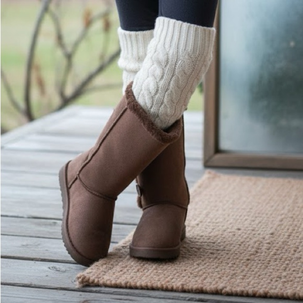 Winter Snow Cozy Brown Button-Up Girls Boots - Picture 3 of 6
